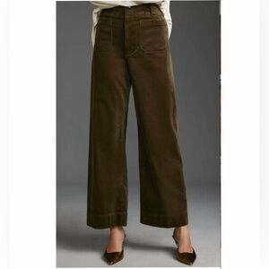 Maeve Anthropologie The Colette Pants 23 Olive Green High-Rise Wide Leg Corduroy